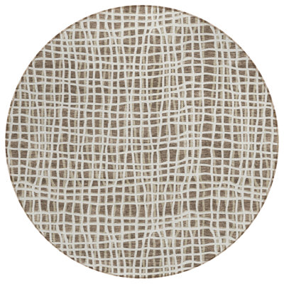 8' Brown Beige And Ivory Round Striped Washable Indoor Outdoor Area Rug