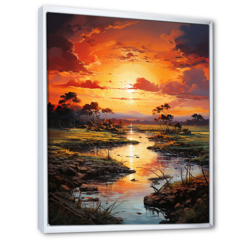 Vietnam River Delta Sunset III sur toile, H 32 po x l 16 po x P 1 po, Cadre flottant blanc