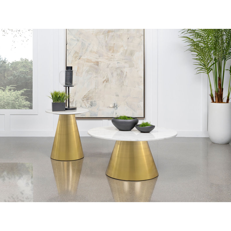 Avon Round Marble Top Stainless Steel Coffee Table