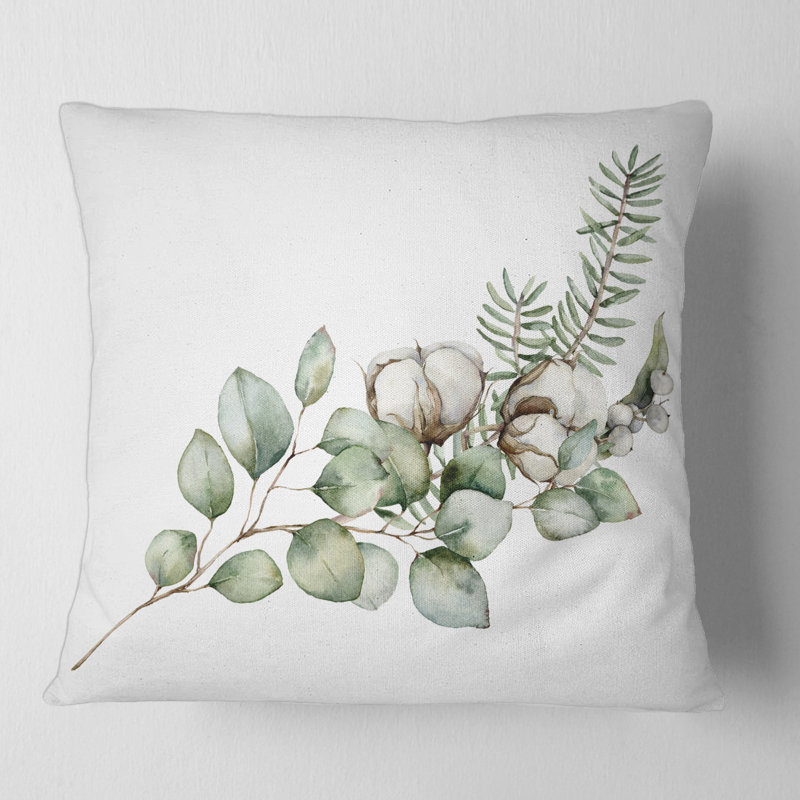 Housse et insert de coussin Bouquet avec branches d'eucalyptus, 16" x 16"