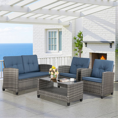 4 Piece Wicker Complete Patio Set With Cushions