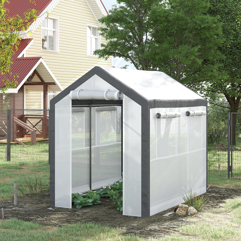 Serre blanche 8 pi x 6 pi x 7,5 pi avec 6 fenêtres, 2 portes et couvercle pour plantes