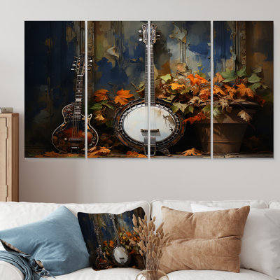 Chêne doré, banjo résonnante II, art mural 4 pièces