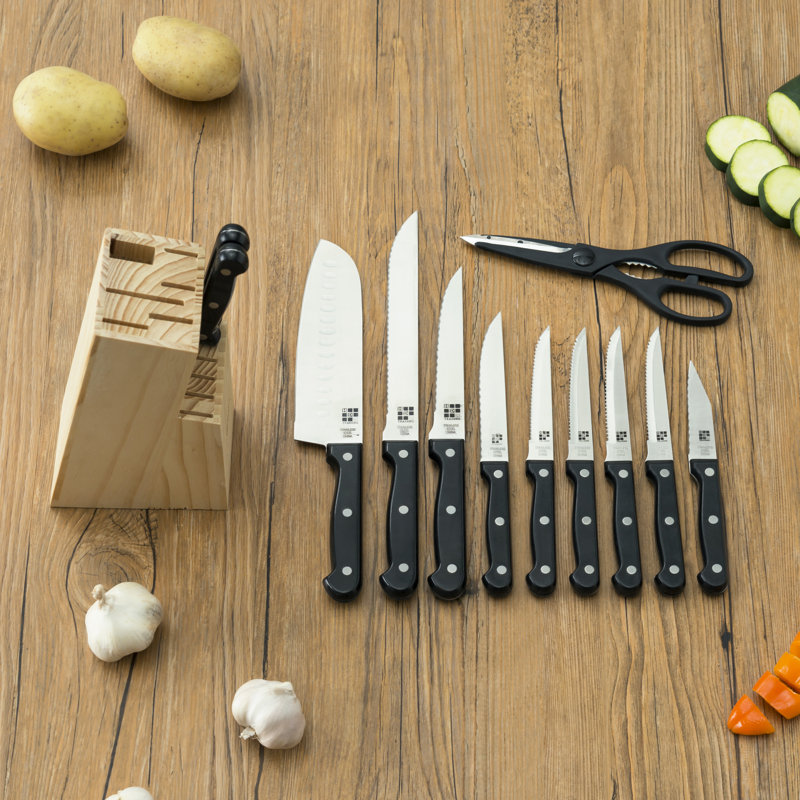 Home Basics 13 Piece Carbon Steel Knife Block Set, Black
