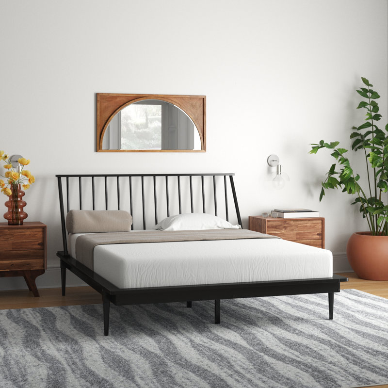 Henline Solid Wood Platform Spindle Bed, Queen, Black