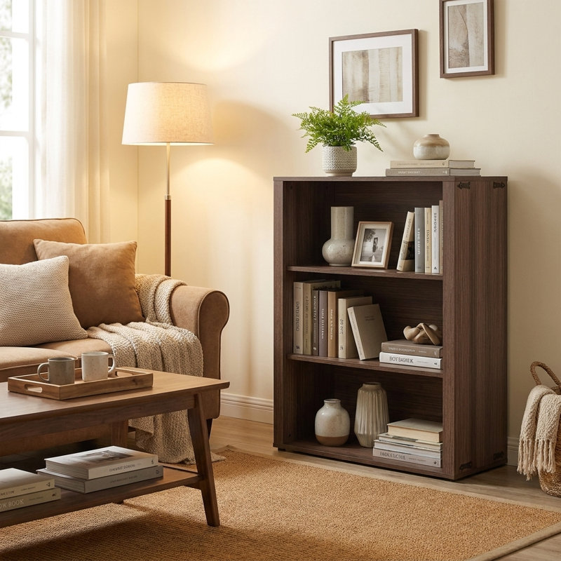 Étagère de rangement à 3 niveaux DIY Farmhouse, présentoir moderne pour salon, bureau, chambre à coucher, Tanné