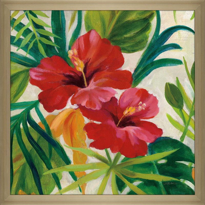 « tropical bijoux ii v2 crop »-impression sur toile, H 21,5 po x l 21,5 po x P 0,75 po, Encadrement champagne
