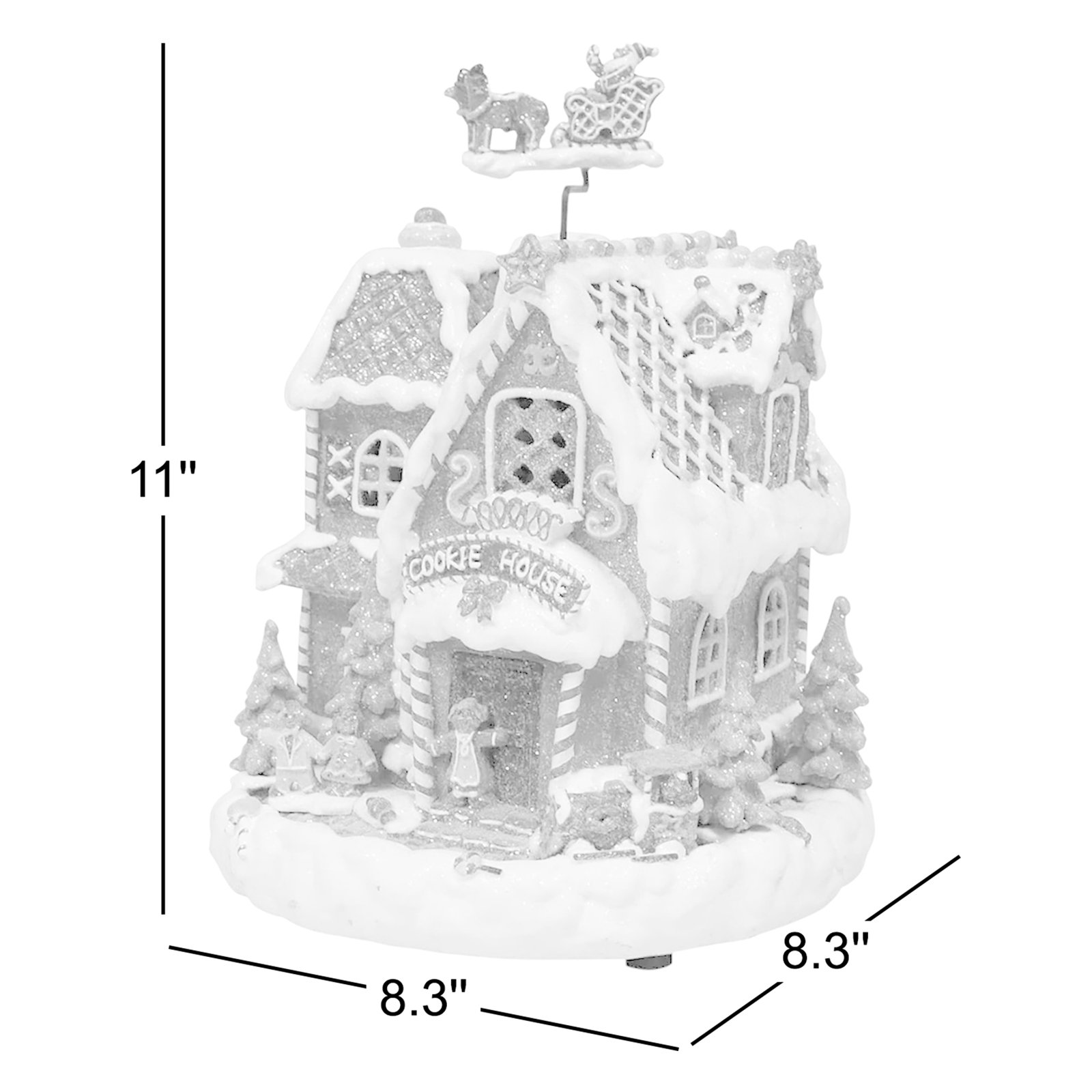 11.02”H Animated Gingerbread Cookie House (Santa) - LED, 8 Music, Adapter or BO - Hand-Painted Resin