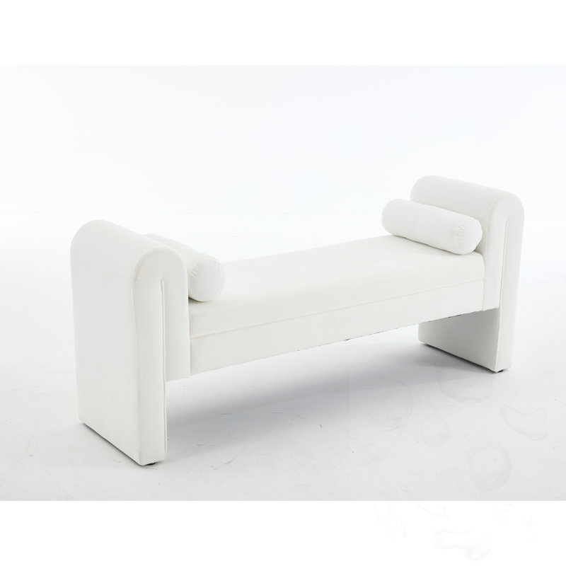 Upholstered  Long Storage Bench, White