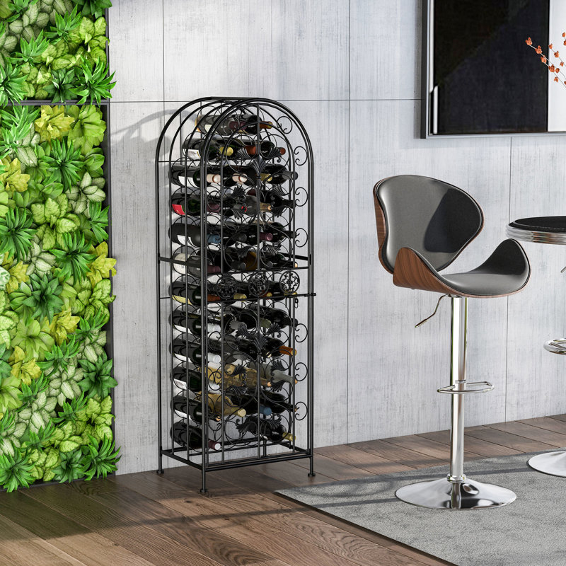 Support à vin noir en fer forgé 45 avec serrure, conception élégante, rangement pratique pour votre tablette verrouillable pour la maison 45 bouteilles, solution de cage simple et élégante