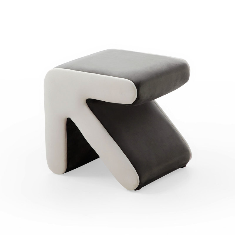 Repose-pieds rembourré Auryana, Velours gris / beige