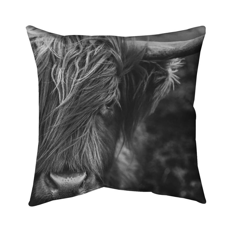 Monochrome Portrait Highland Cow | White Poly Twill Throw
