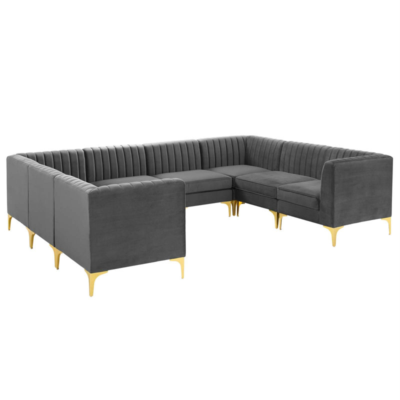 Canapé modulaire en velours 8 pièces Triumph Channel, Velours gris