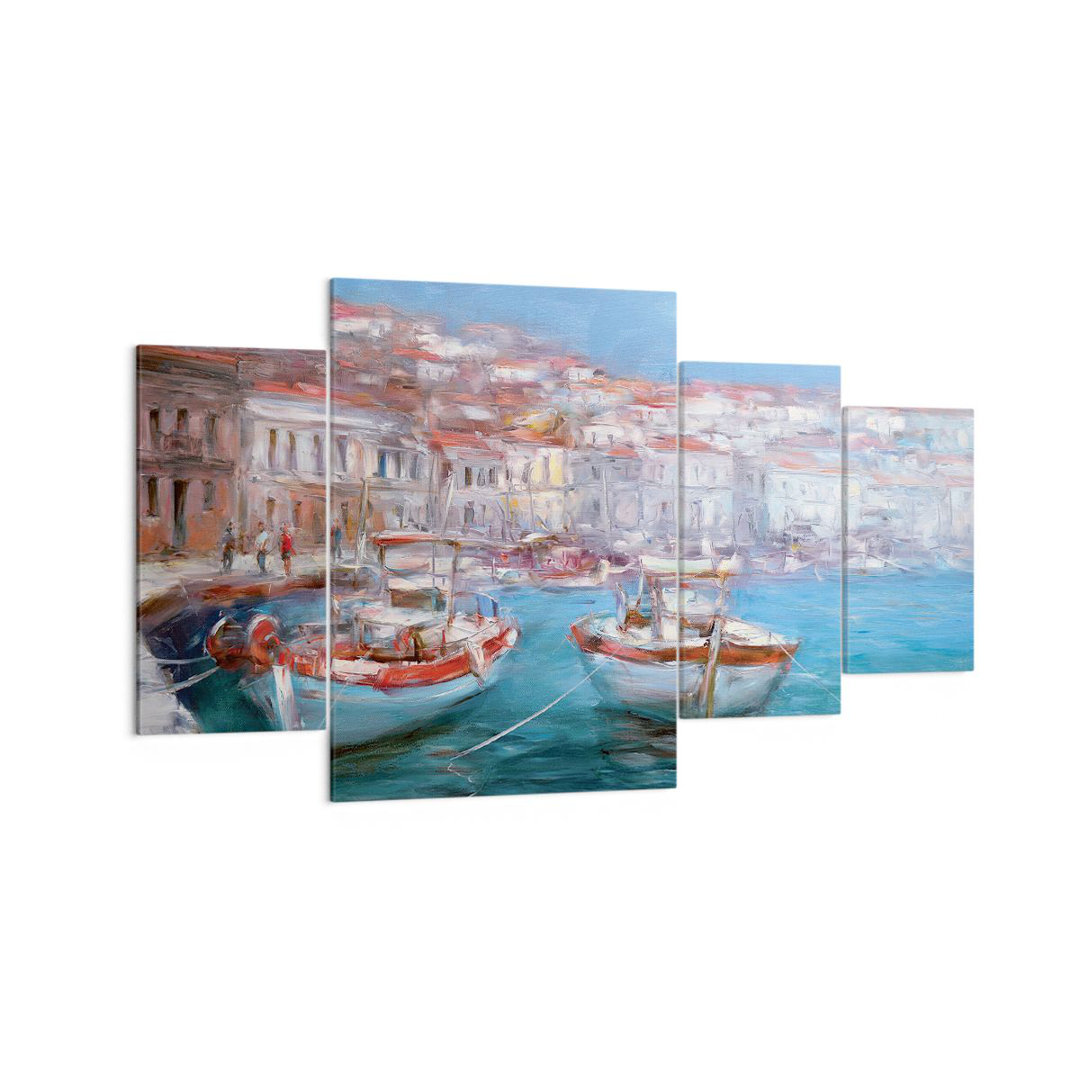 4-tlg. Leinwandbilder-Set Oil Boats Greece