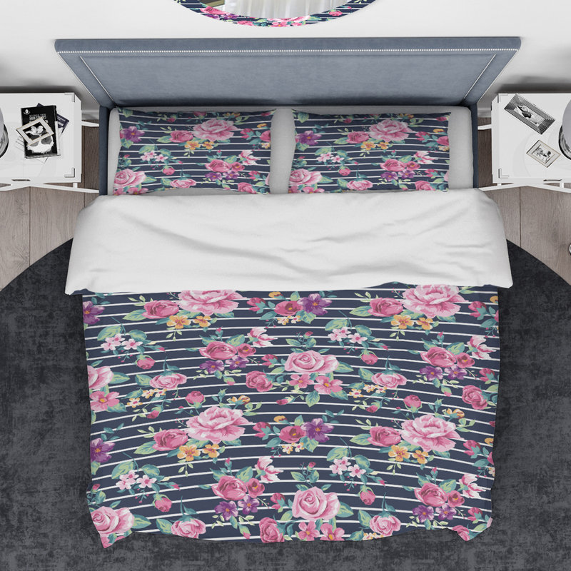 Ensemble de housse de couette designart fleurs, Housse de couette grand + 2 taies décoratives