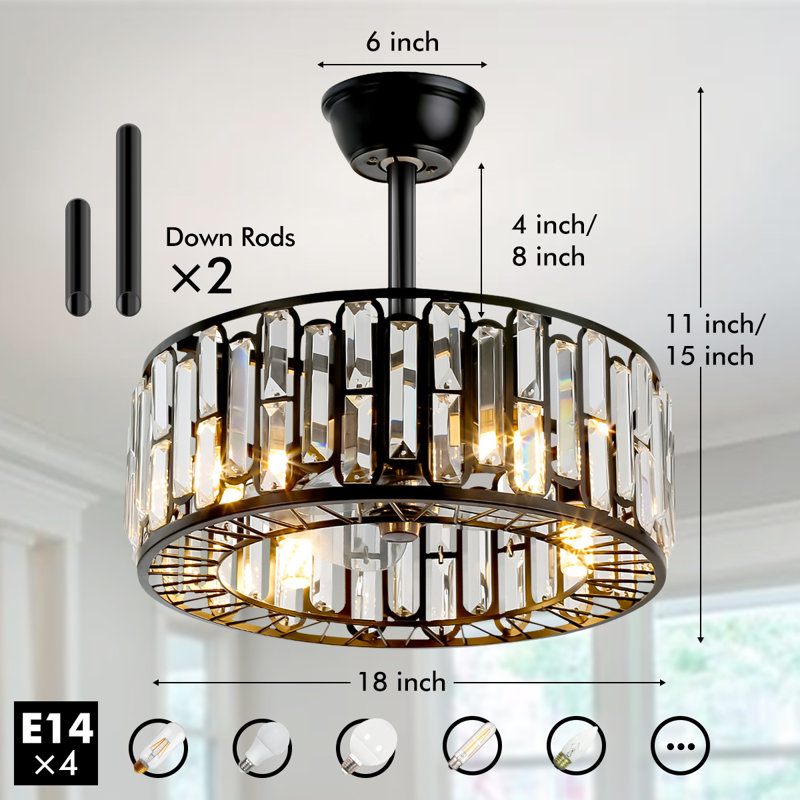 Zhayden 18“ Remote Control 3-Speed Ceiling Fan Light with Timer Function