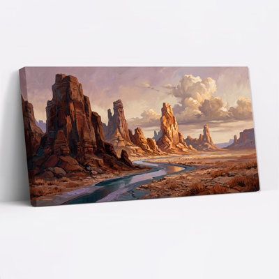 Red Rock Formations and Winding River in Desert Sky Canvas Wall Art