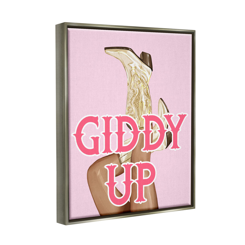 «Giddy Up Cowgirl», phrase encadrée sur toile par Ziwei Li, H 21 po x l 17 po x P 1,7 po, Cadre flottant gris lustré
