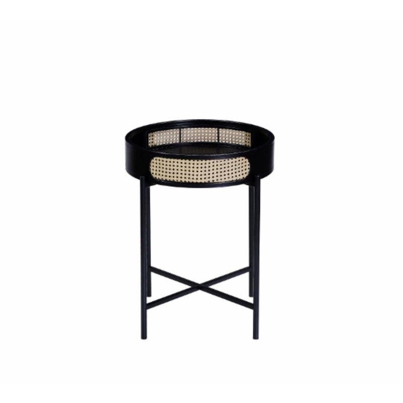 Table de bout ronde avec pieds en métal, table d'appoint avec plateau en bois