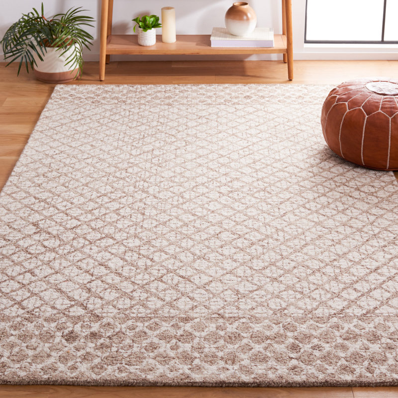 Ivory and Brown Abstract Hand-Tufted Wool Area Rug, 8' x 10'