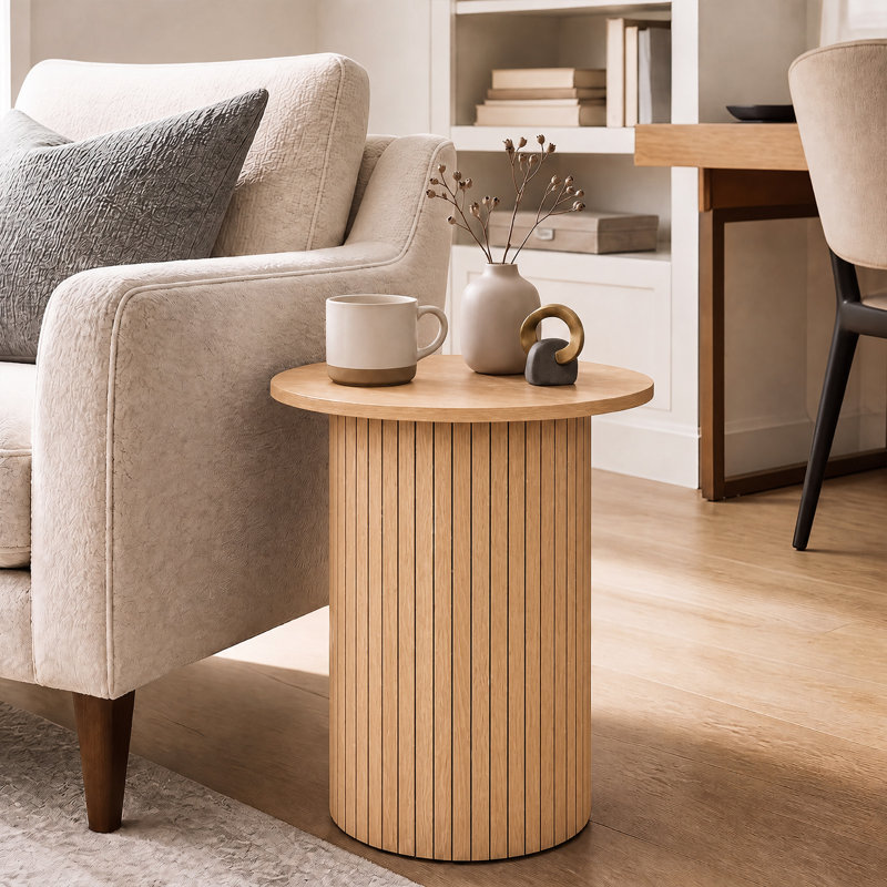 Table de chevet d'appoint moderne en bois naturel avec petits pieds antidérapants, idéale pour les petits espaces., Naturel