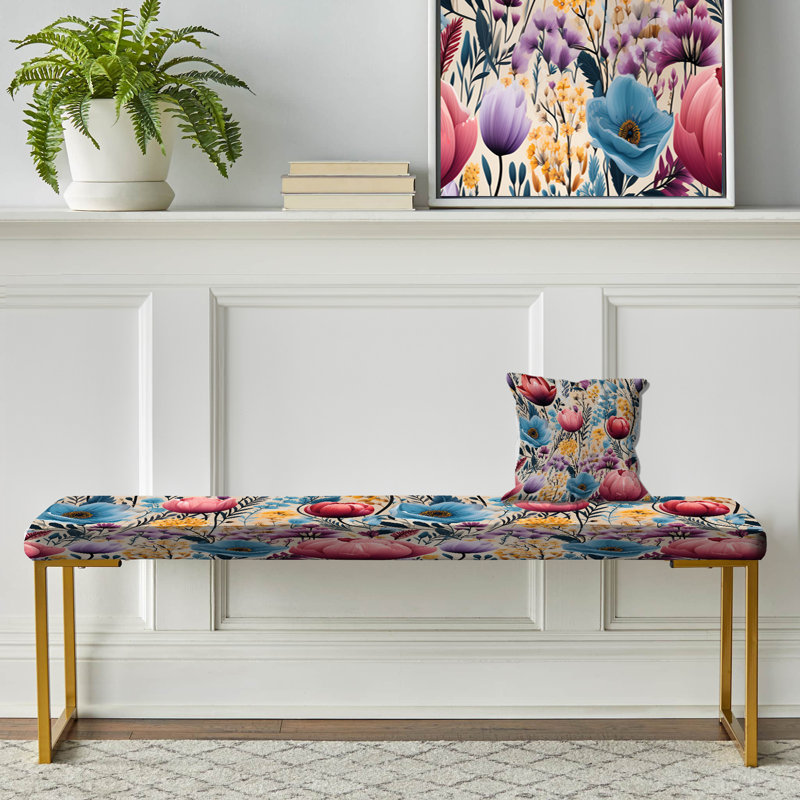 Pink And Purple Watercolor Floral Pattern - Floral Upholstered Gold Bench