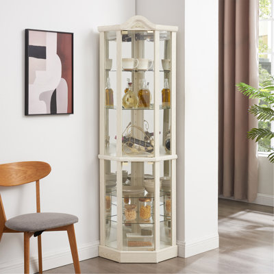 Vitrine d'angle vitrée lumineuse avec tablettes réglables