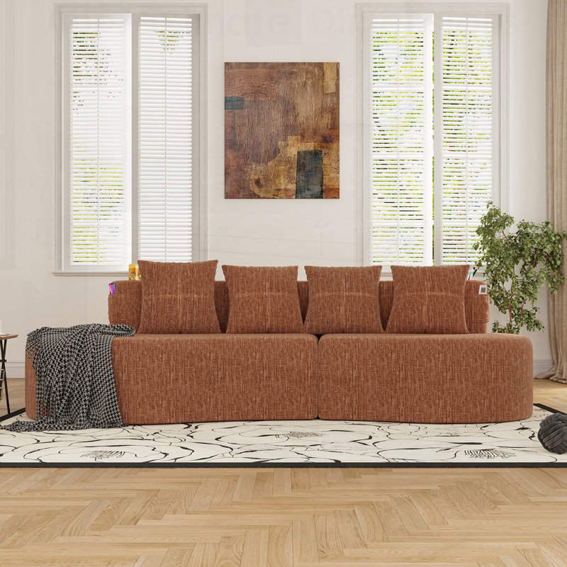 Canapé modulaire incurvé moderne 3 places, Chenille orange