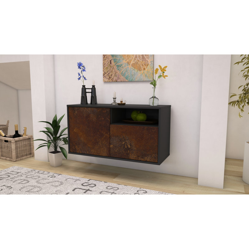 McGavock Unfinished Floating TV Stand, Brown/Matte Black