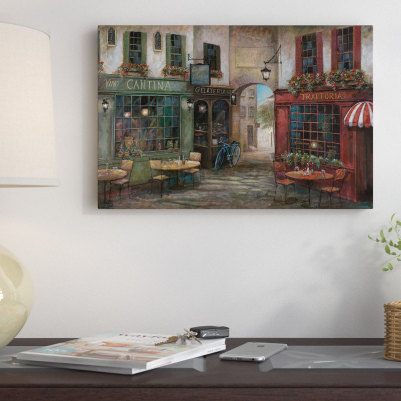 «Courtyard Ambiance», reproduction d'art sur toile, H 26 po x l 40 po x p 1,5 po, Papier d'art encadré noir, Pas de tapis