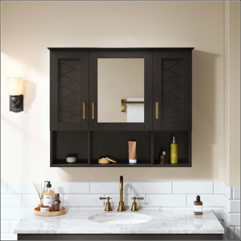 Armoire à pharmacie murale 2 en 1 avec tablettes réglables et portes à fermeture douce, miroir haute définition avec rangement pour meuble-lavabo