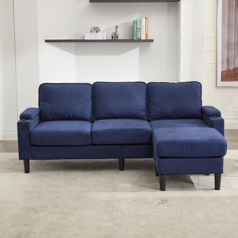 Canapé moderne à 3 places avec repose-pieds, canapé modulaire rembourré et banc en L Modern, Bleu