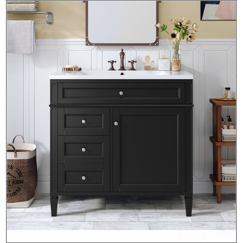 Meuble-lavabo 36 po avec lavabo supérieur, meuble-lavabo moderne avec 2 tiroirs et tiroir escamotable, meuble-lavabo simple