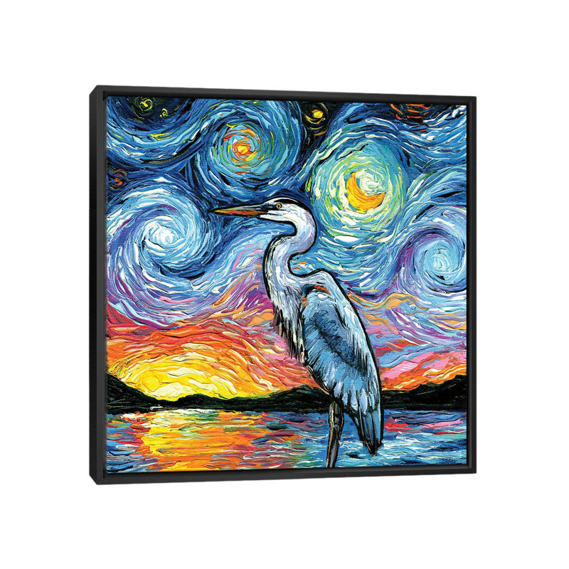 Blue Heron - reproduction d'art murale - toile encadrée, Noir, H 18 po x l 18 po