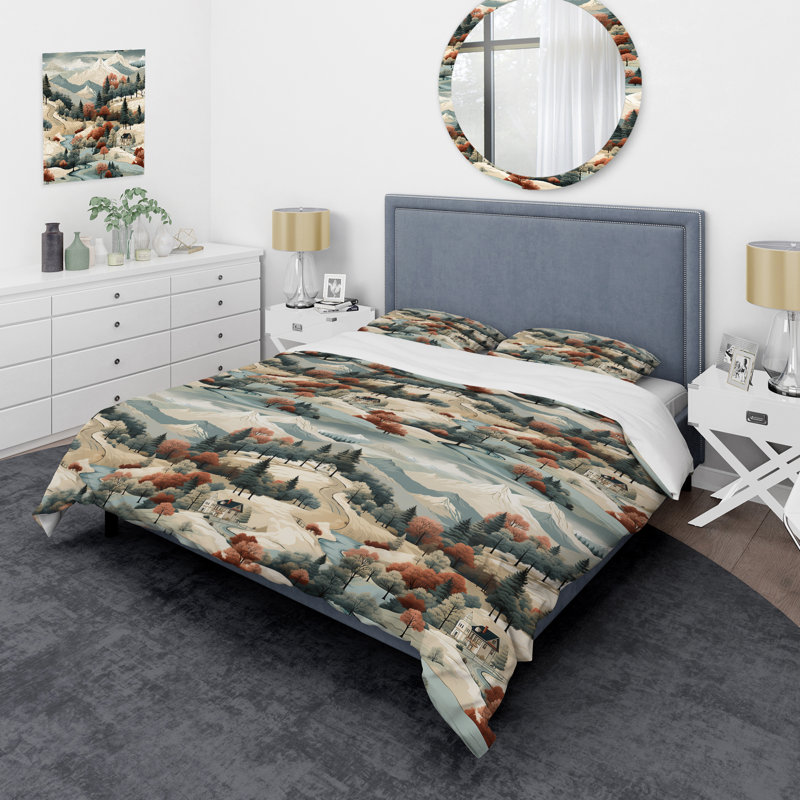 Ensemble de housse de couette Mountain Cabin, Housse de couette pour grand lit et 2 taies décor