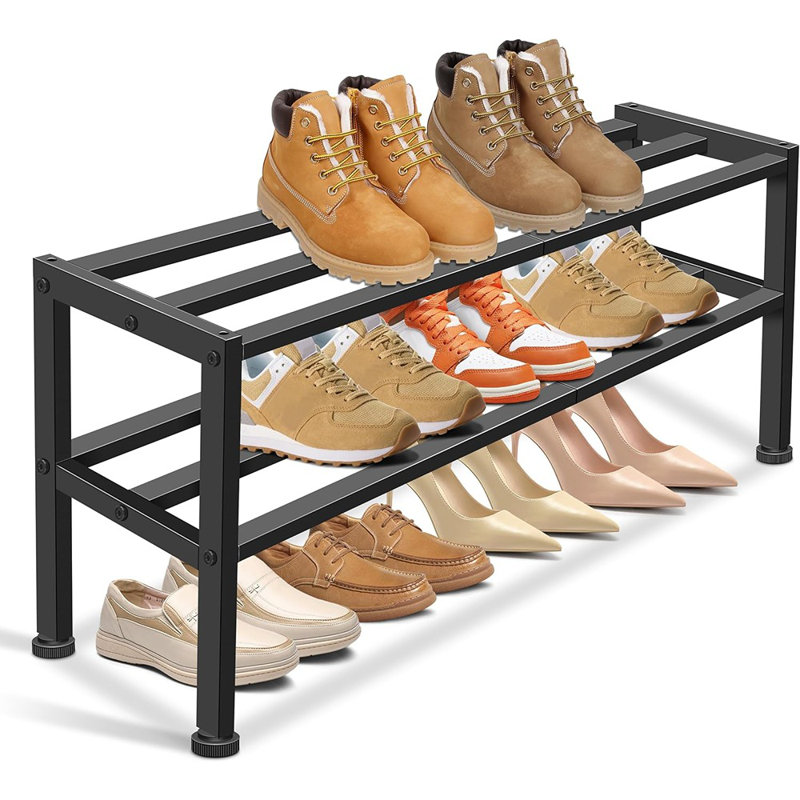 Range-chaussures en métal robuste - Organisateur de chaussures empilable pour placard, vestibule et petits espaces (noir)