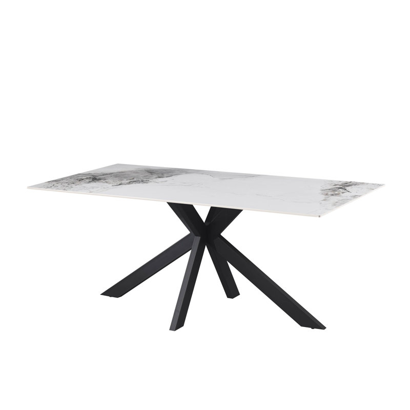 Heaven Metal Base Dining Table, White Marble