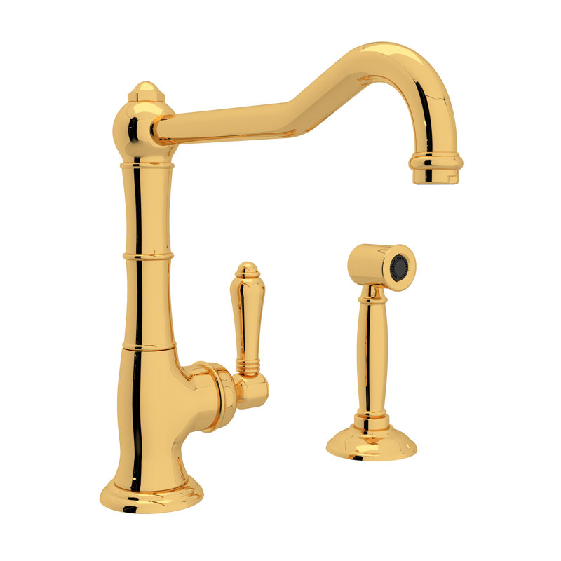 Cinquanta Extended Spout Kitchen Faucet With Side Spray, Italian Brass