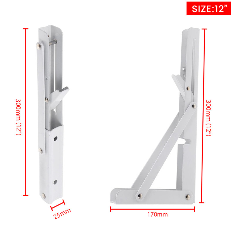 Folding Shelf Brackets, 2 Pcs Heavy Duty Foldable Shelf Brackets Metal Wall Mounted Foldable Triangle Support Brackets for Table DIY Work Bench (Black, 18 inch)