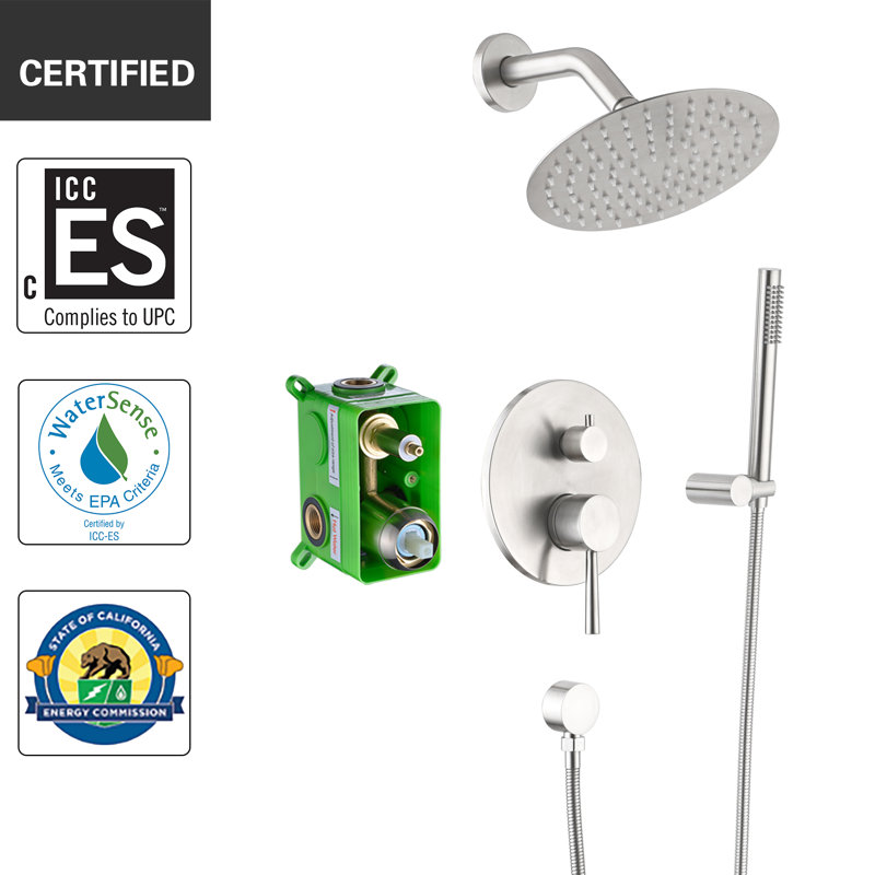 SUMERAIN Shower Faucet Set System with Handheld Shower and 8 inch Rain Showerhead, Shower System with Brass Rough-in Valve and Trim