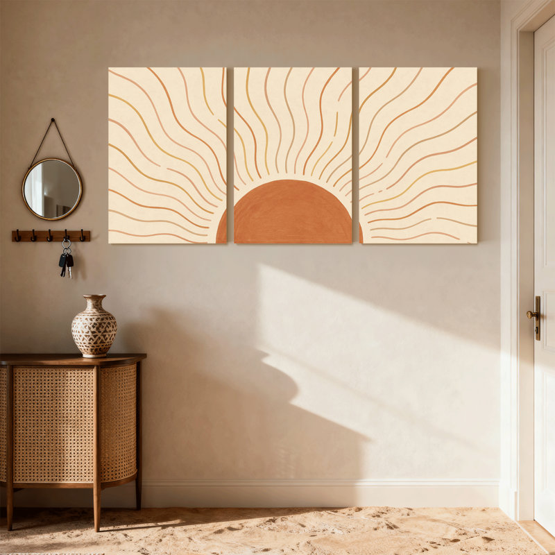 lumière du soleil Sunburst Waves, ensemble de 3 reproductions d'art sur toile, H 30 po x l 60 po
