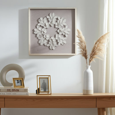 Canvas Art Resin Polyresin Textured Leaf Pattern Wall Decor For Home Office Bedroom Living Room - 30" White