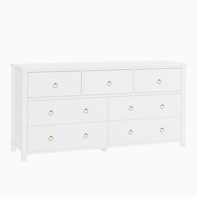 Commode à tiroirs, commode moderne avec poignées en anneau en métal doré, organisateur de rangement en bois avec dispositif anti-basculement pour le salon, le vestibule, le couloir