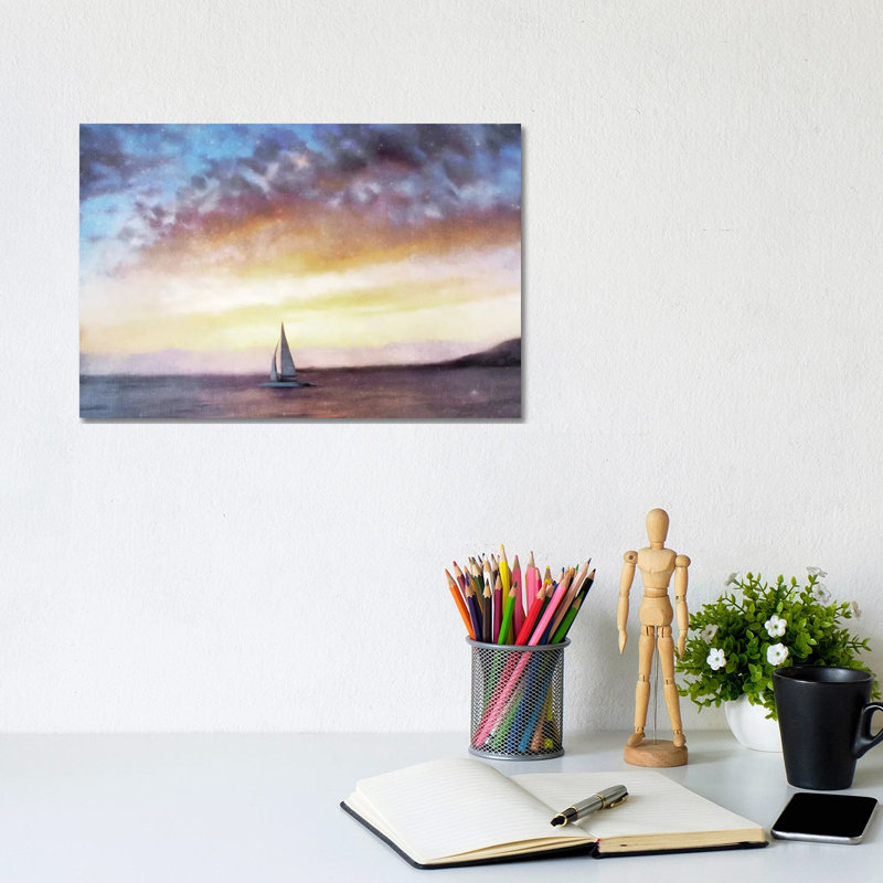 Sailboat Sunset by Katrina Jones - Wrapped Canvas Painting, 20.32 cm H x 30.48 cm W