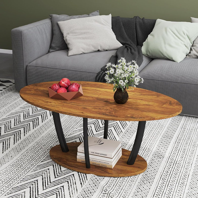 Petite table basse rustique ovale avec tablette