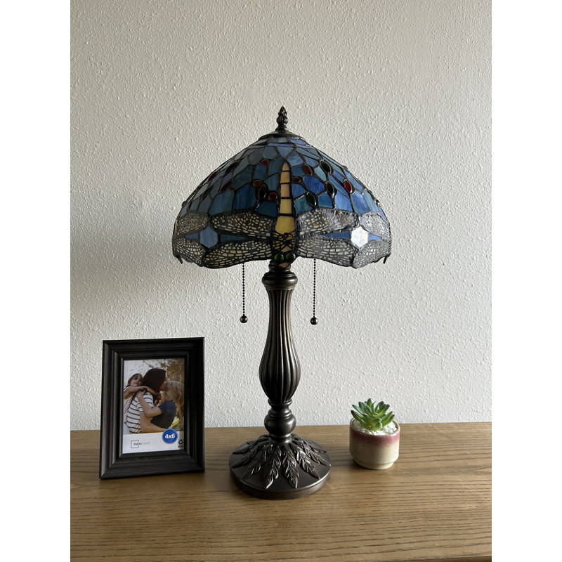 Lampe de table Tiffany de Bernois avec libellules en vitrail et ampoules DEL incluses H22 "W12", Orange