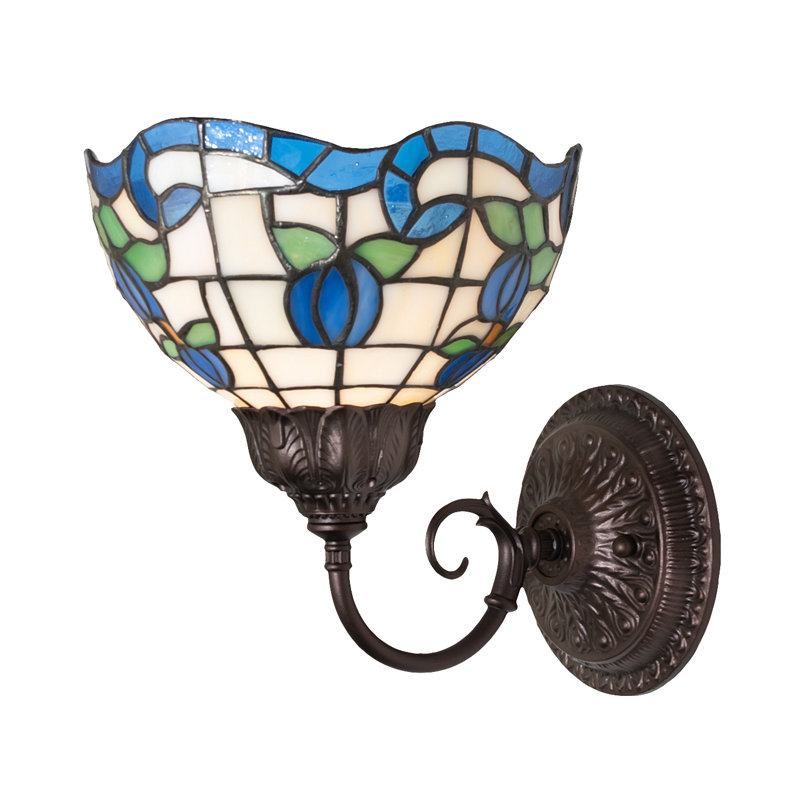 7" Wide Roseborder Wall Sconce, 9" H x 7" W x 9" D, White/Blue/Green/Orange