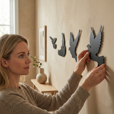 Birds Metal Wall Art Set of 4 – Large Metal Wall Decor, Modern Nature-Inspired Wall Sculpture for Living Room, Bedroom, Entryway, Indoor & Outdoor Decor