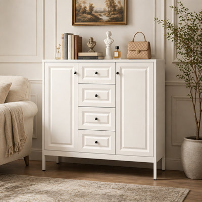 Buffet de rangement autoportant de 40,16 pouces avec 4 tiroirs, 2 portes et tablettes réglables pour une organisation polyvalente