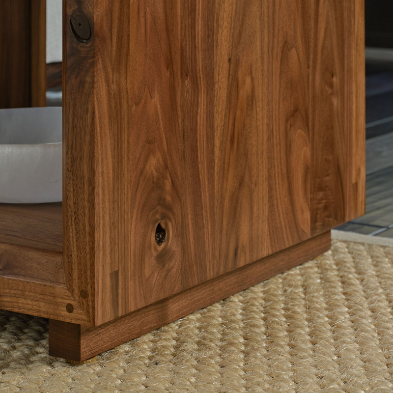 Stickley Saranac Media Console, Sofa Table, Low Bookcase, Solid Rustic Walnut, Sustainable Construction, Open Back, Adjustable Shelf, Sled Base, 64in W x 16in D x 29in H, Made in USA